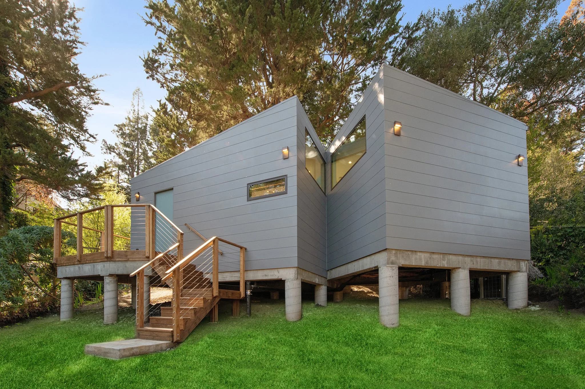 raised adu with wooden stairs